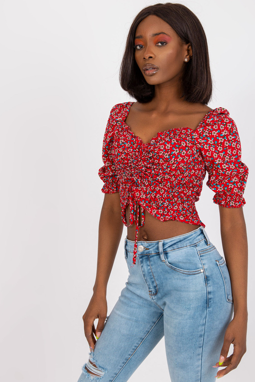 Punane lühike lilleline volangiga...