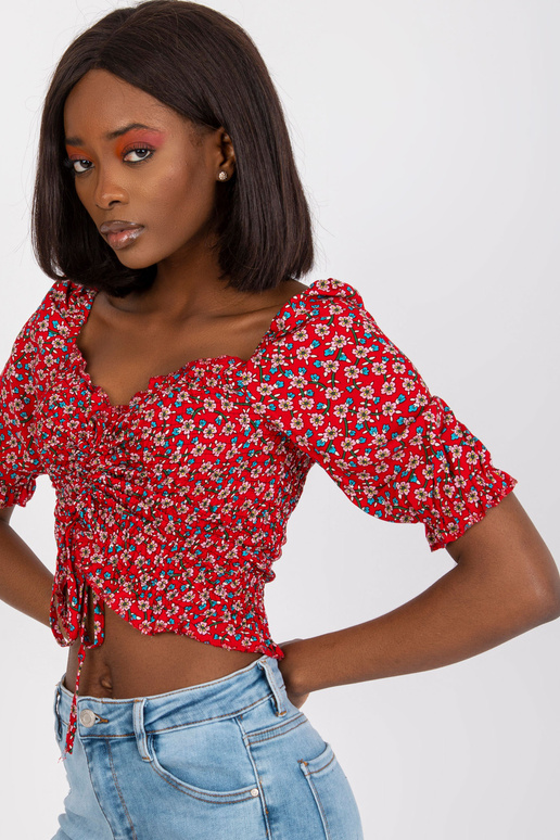 Punane lühike lilleline volangiga...