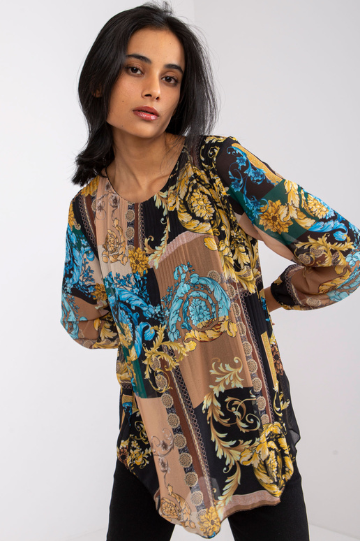 Must ja beež avar Amaya trükistega pluus