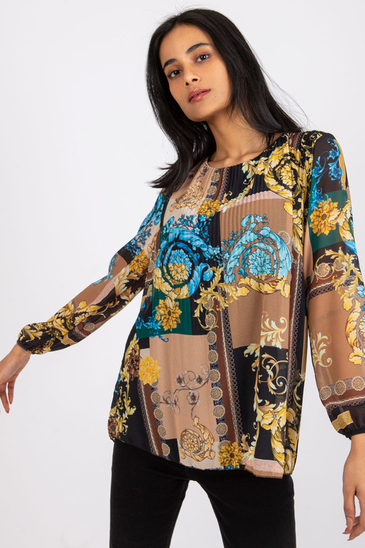 Must ja beež avar Amaya trükistega pluus