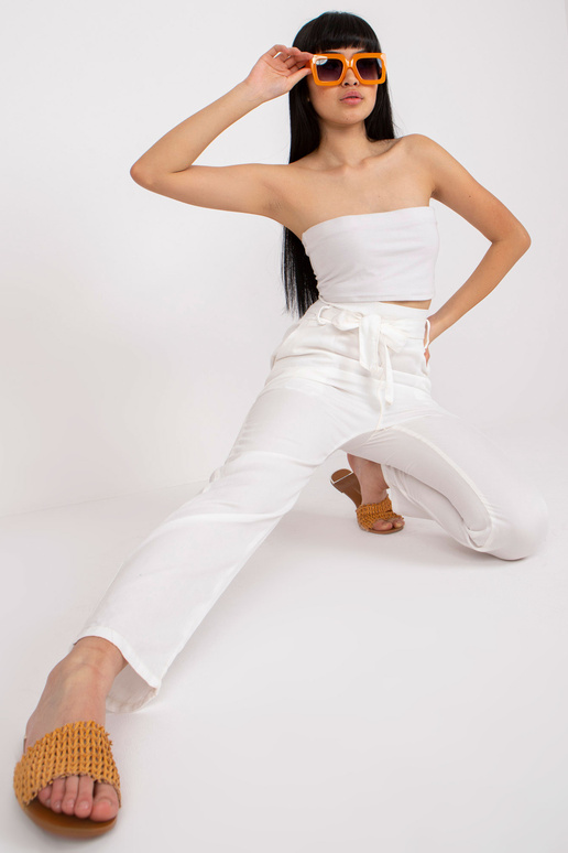 Ecru naiste riidest püksid koos vööga