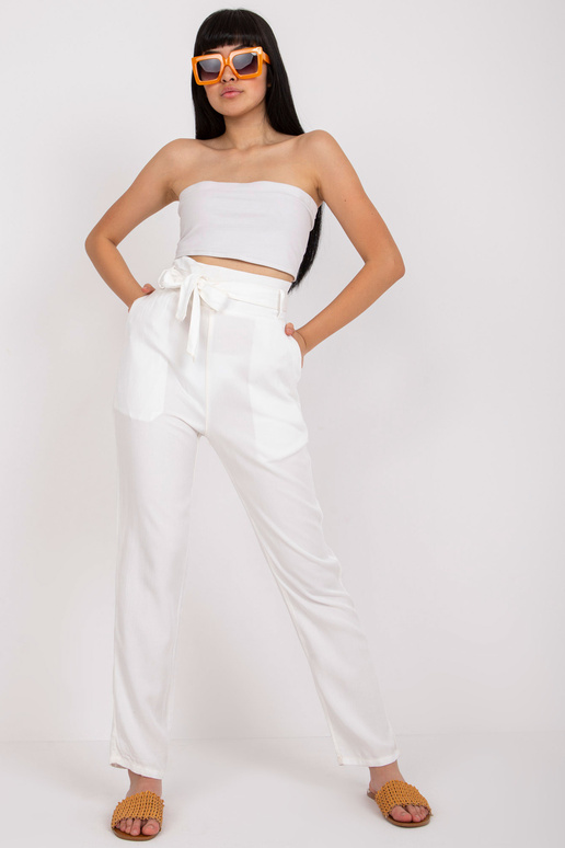 Ecru naiste riidest püksid koos vööga