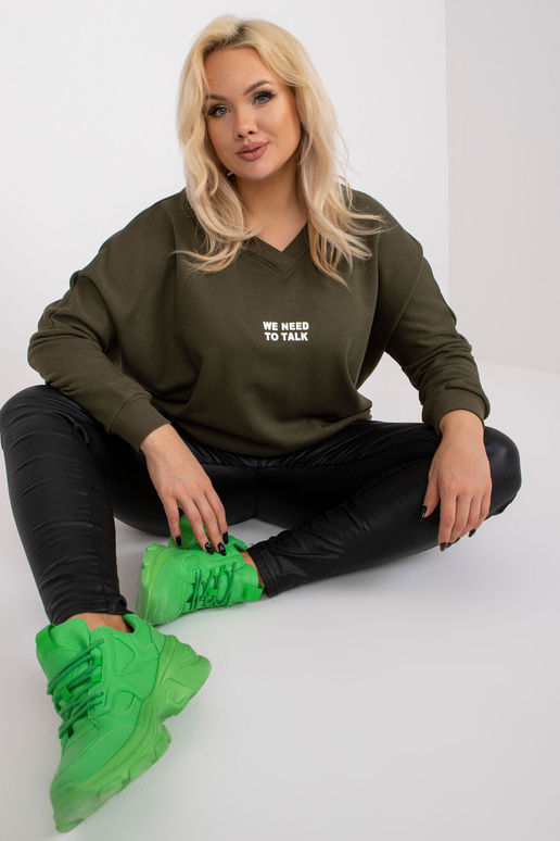 Khaki värvi dressipluusi tuunika pluss suuruses Raella kirjaga