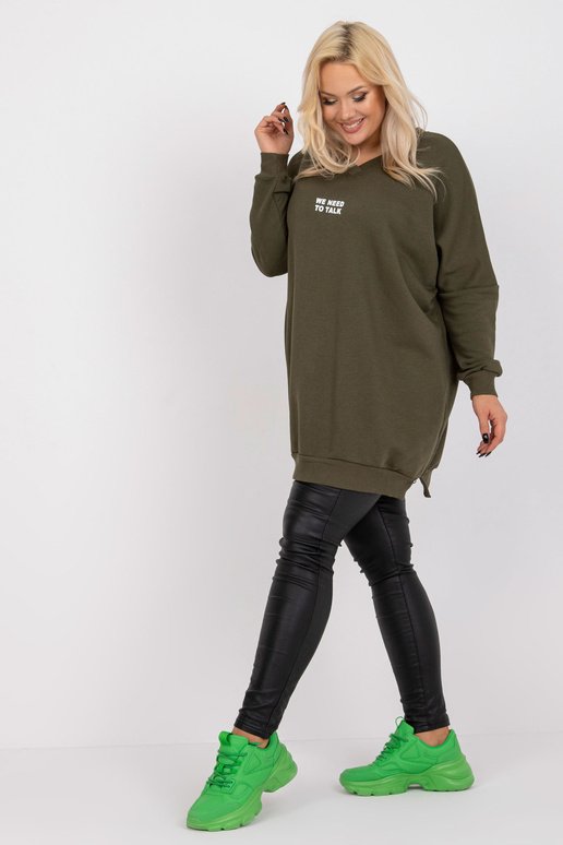 Khaki värvi dressipluusi tuunika pluss suuruses Raella kirjaga