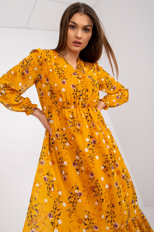 Tumekollane trükiste ja volangidega... Tumekollane trükiste ja volangidega...