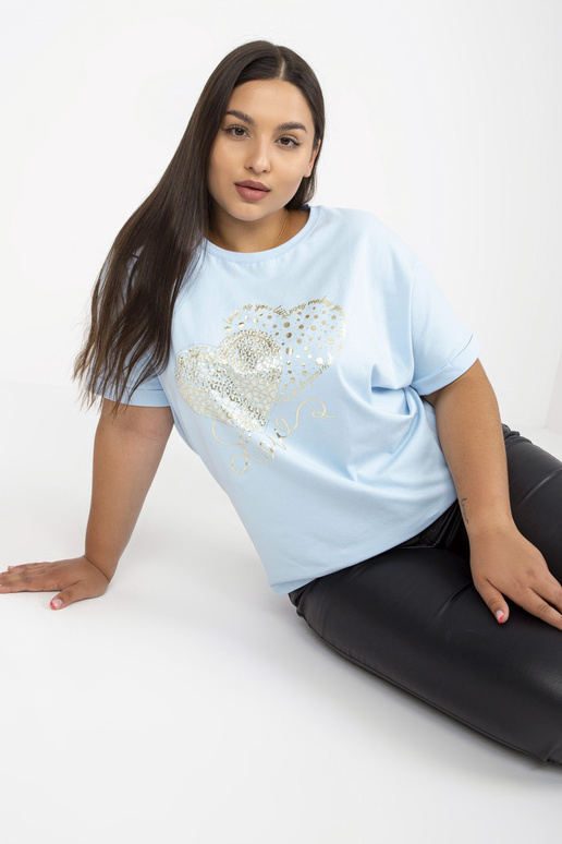 Helesinine plusssuuruses trükiga T-särk