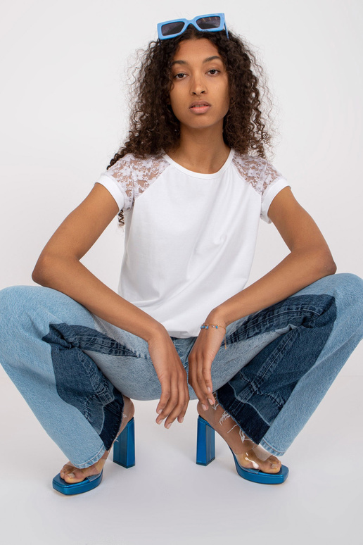 Valge puuvillane vabaaja pluus...