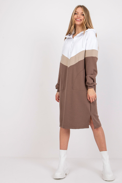 Valge ja pruun kapuutsiga dressipluus...