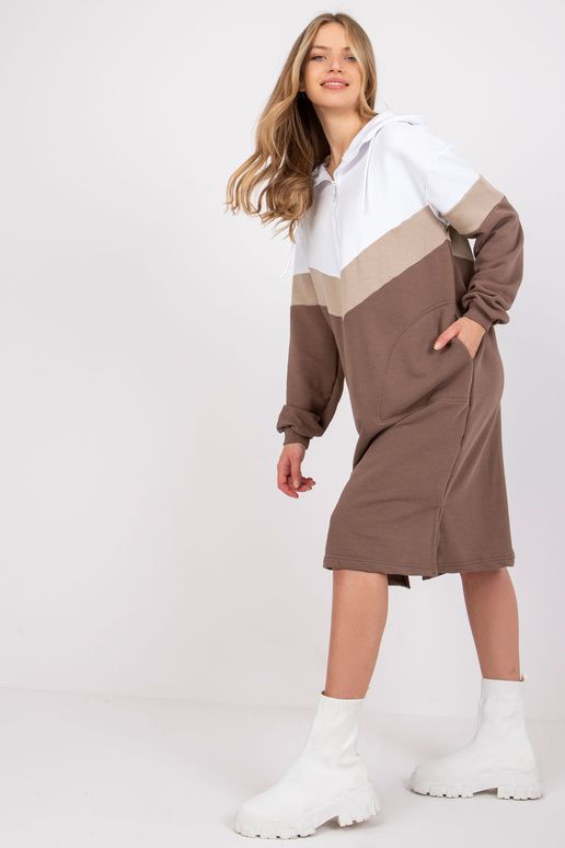 Valge ja pruun kapuutsiga dressipluus...