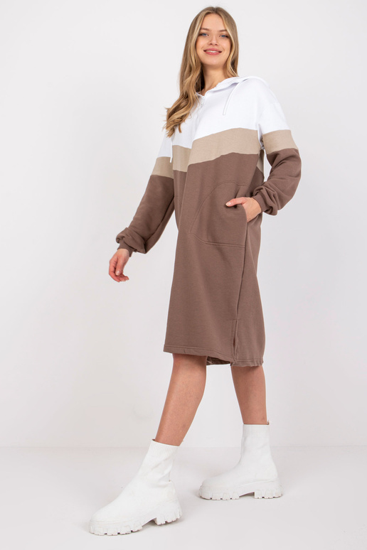 Valge ja pruun kapuutsiga dressipluus...