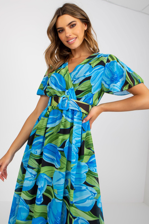 Sinise ja musta mustriga midikleit vööga