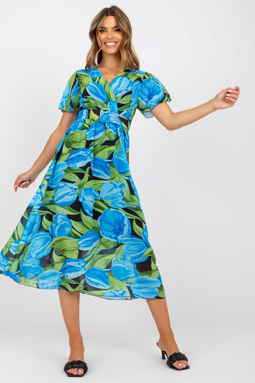 Sinise ja musta mustriga midikleit vööga