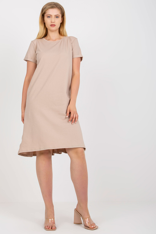 Beež Simple Plus Size lühikeste varrukatega kleit