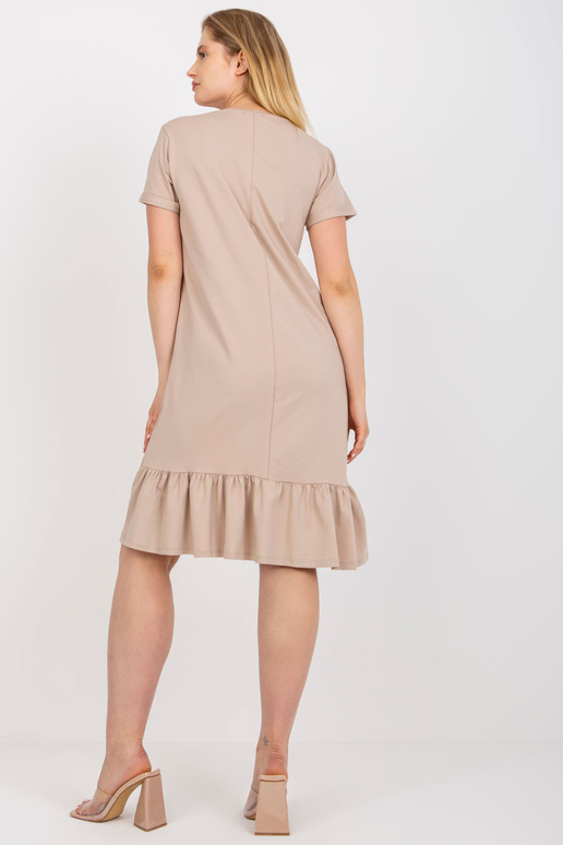 Beež Simple Plus Size lühikeste varrukatega kleit