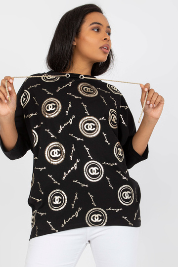 Must Casual Plus Size pluus kuldse trükiga