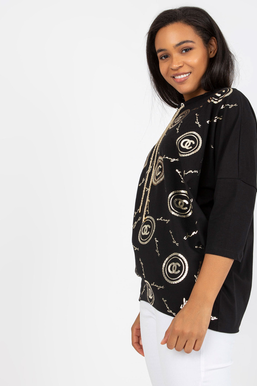Must Casual Plus Size pluus kuldse trükiga