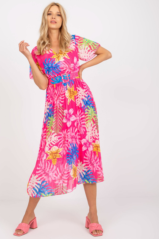 Roosa plisseeritud troopilise trükiga...