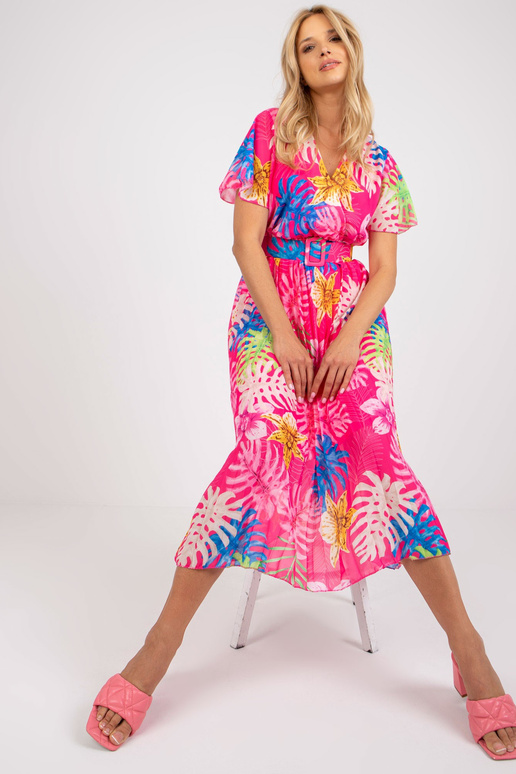 Roosa plisseeritud troopilise trükiga...