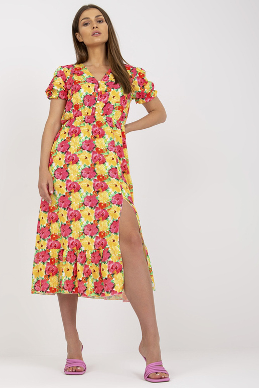 Kollane lilleline lõhikuga midikleit Kollane lilleline lõhikuga midikleit