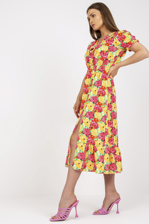 Kollane lilleline lõhikuga midikleit Kollane lilleline lõhikuga midikleit