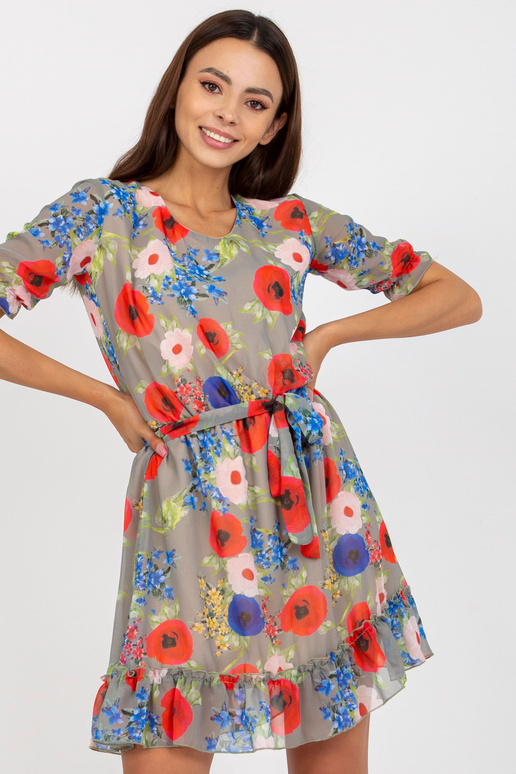 Khaki värvi lilleline lühikeste...