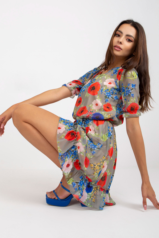 Khaki värvi lilleline lühikeste...