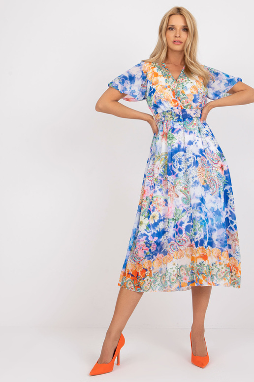 Sinine midi kleit trükiste ja vööga Sinine midi kleit trükiste ja vööga