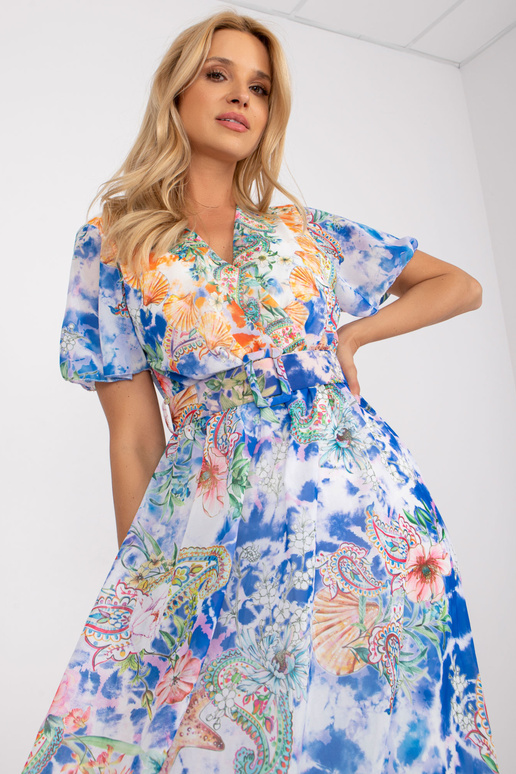 Sinine midi kleit trükiste ja vööga Sinine midi kleit trükiste ja vööga