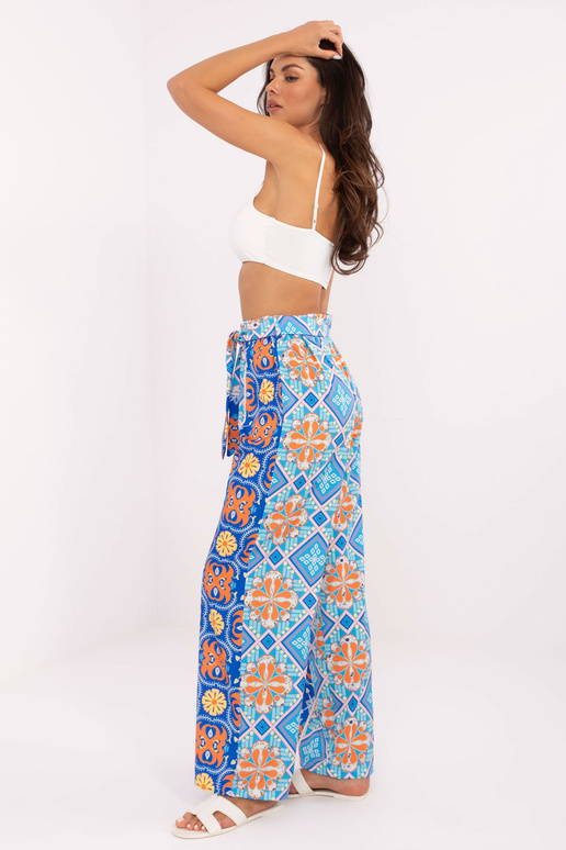 Sinised laiad kangamustriga püksid