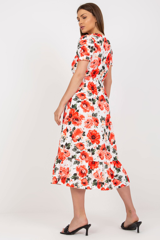 Valge lilleline lõhikuga midikleit