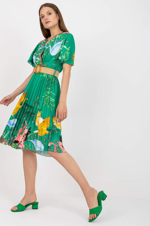 Roheline plisseeritud kleit trükiste...