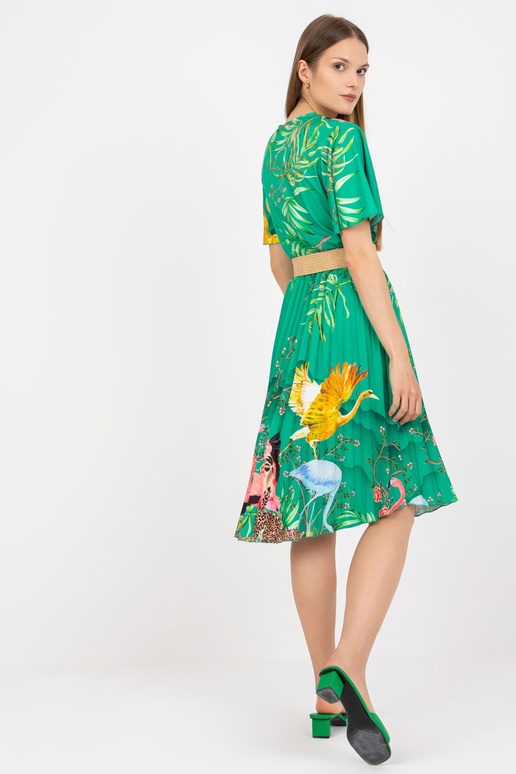 Roheline plisseeritud kleit trükiste...