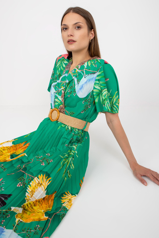 Roheline plisseeritud kleit trükiste...