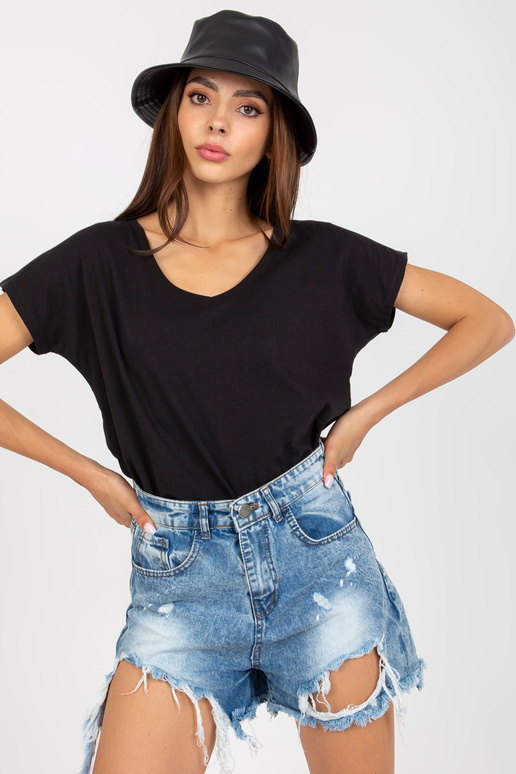 Must naiste V-kaelusega T-särk