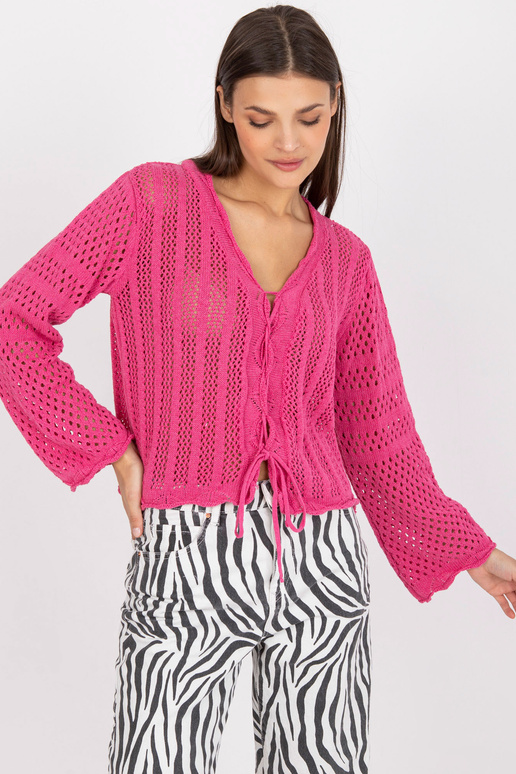 Roosa ažuurne lühike kampsun lipsuga...