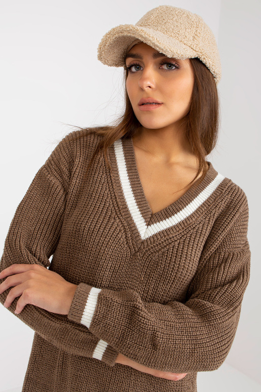 Pruun V-kaelusega kootud kleit RUE PARIS