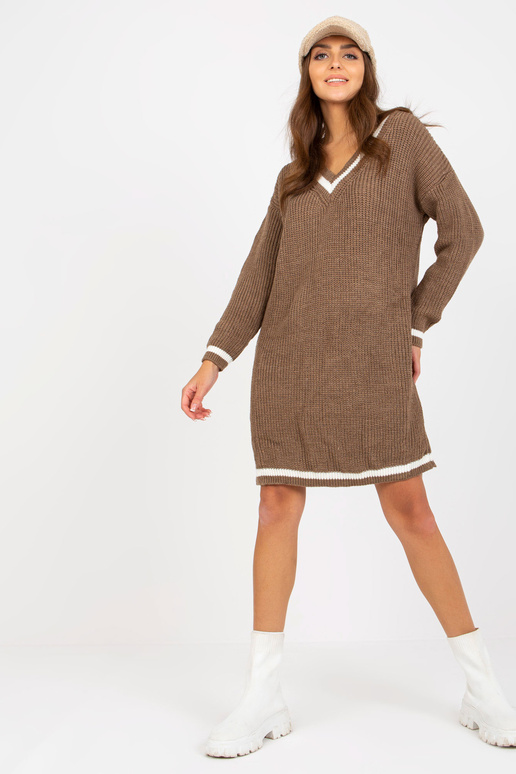 Pruun V-kaelusega kootud kleit RUE PARIS