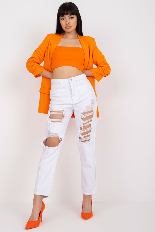 Valged aukudega teksapüksid mom