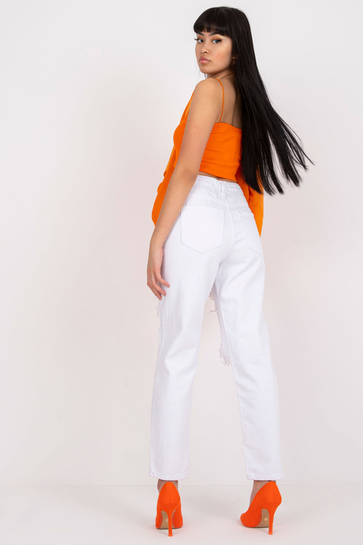 Valged aukudega teksapüksid mom