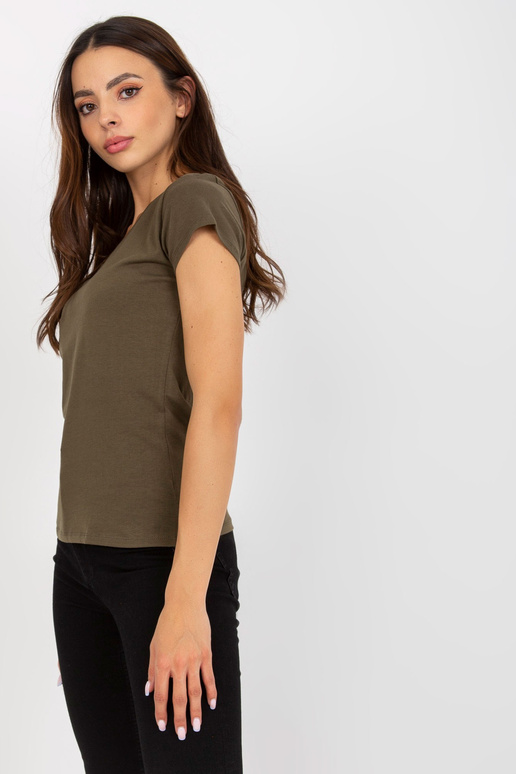 Khakivärvi sile V-kaelusega T-särk