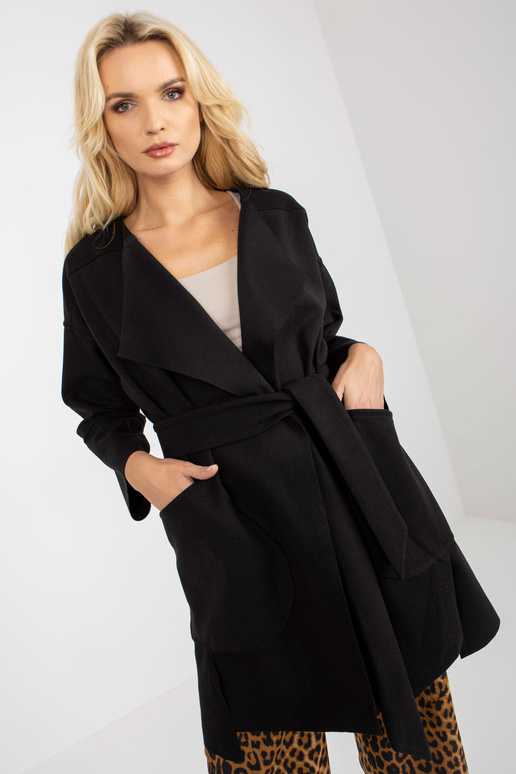 Schwarzer Dünner Mantel koos Taschen...