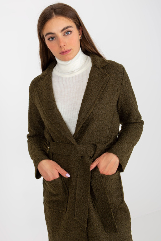 Khakivärvi plüüsist maksimantel vööga...