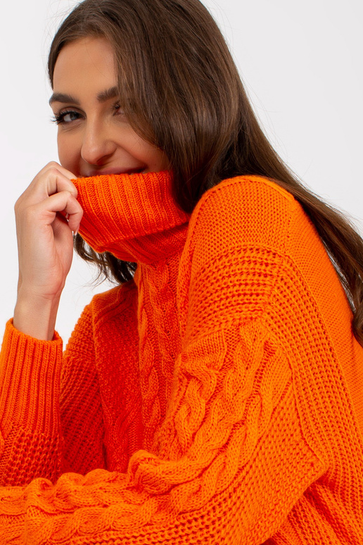 Oranž Mini Turtleneck kootud kleit...