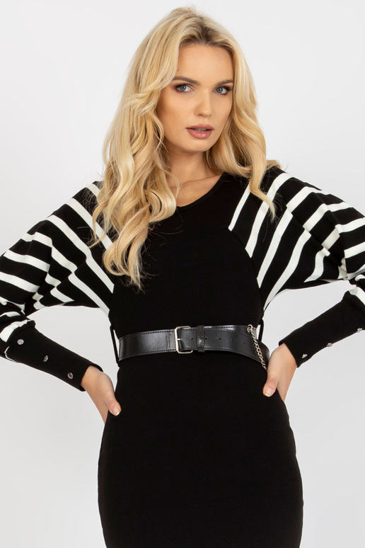 Schwarz-Weißes Midikleid mit Gürtel OCH BELLA