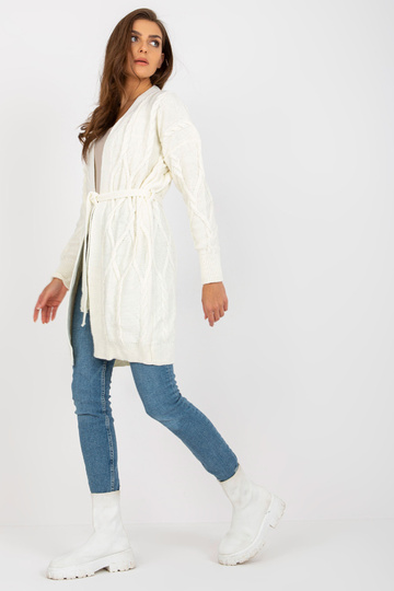 Ecru pikk kardigan köitega...