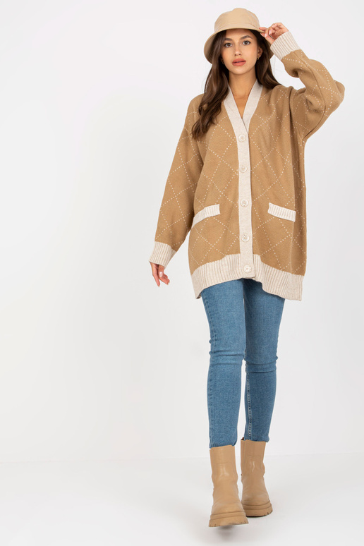 Nööbiga suletav kaamelkardigan RUE PARIS