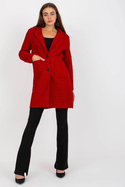 Tumepunane taskutega plüüsmantel OCH...