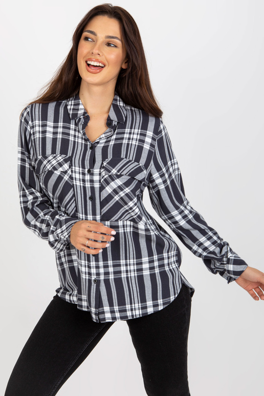 Tumehall naiste ruuduline taskutega särk