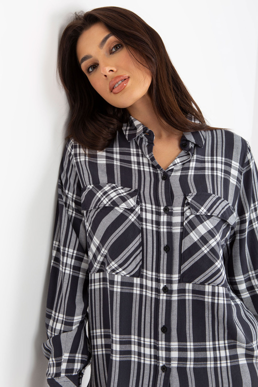 Tumehall naiste ruuduline taskutega särk