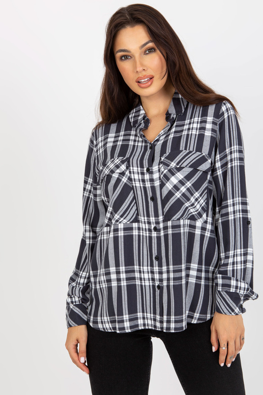 Tumehall naiste ruuduline taskutega särk